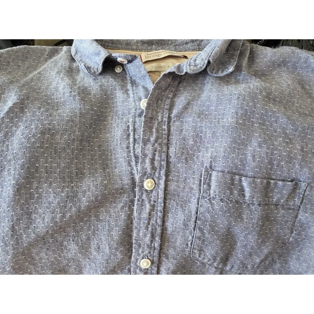Banana Republic Men Linen Shirt M Blue Dot Long Sleeve Button-Up Classic